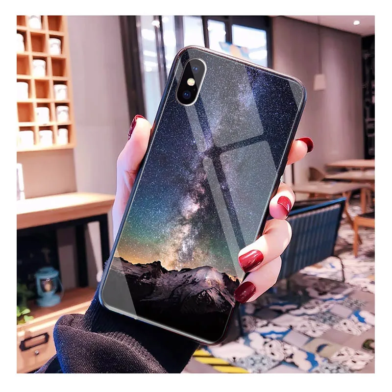 Star Space Moon Night Tempered Glass Phone Case For iphone 13 12 11 Pro Max XS Max XR X 8 7 Plus SE2 Coque Case iphone 13 pro max case