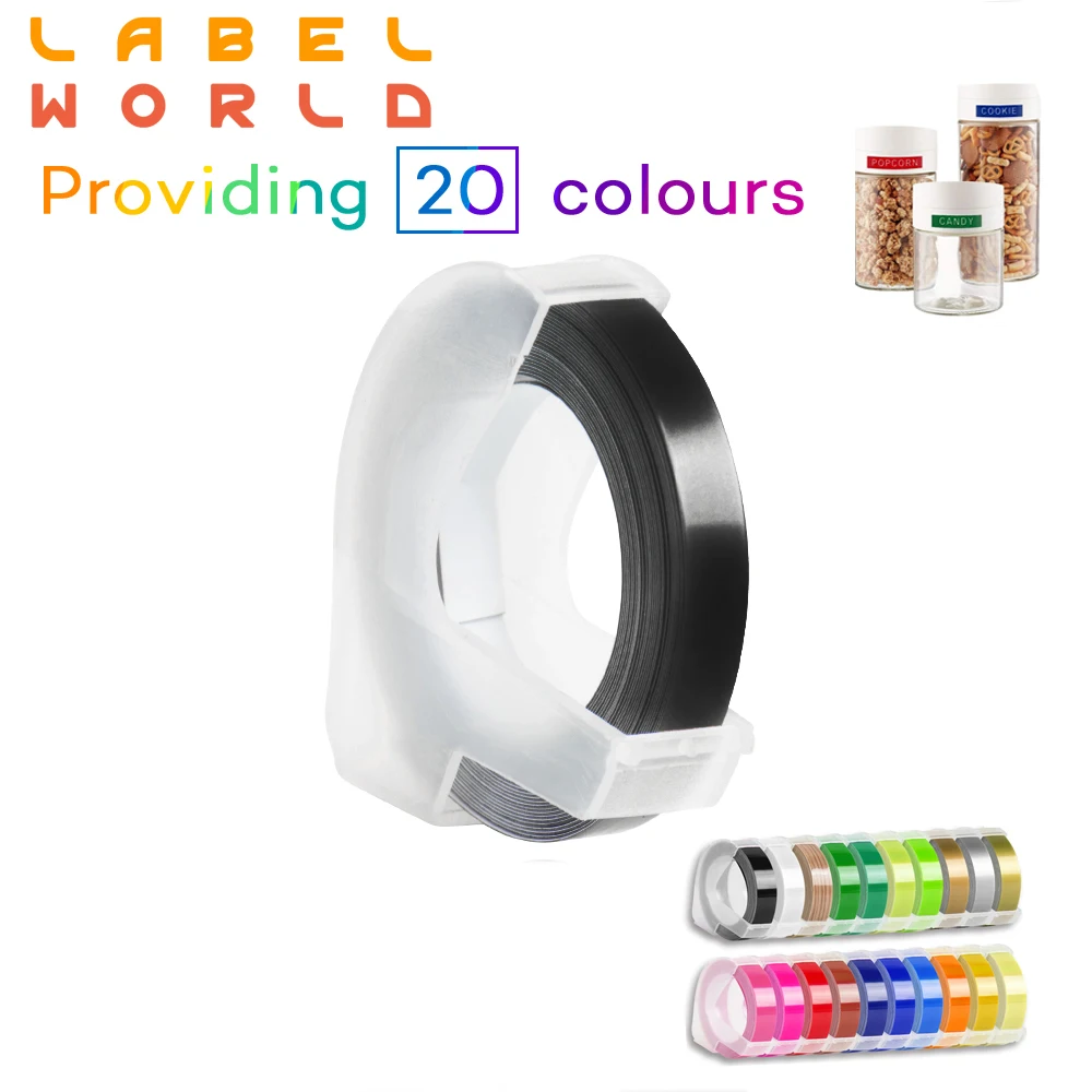 5pcs 6/9/12mm 3D embossing multicolor plastic label tape Compatible for dymo machine 1610 12965 1880 MOTEX E101 | Компьютеры и офис