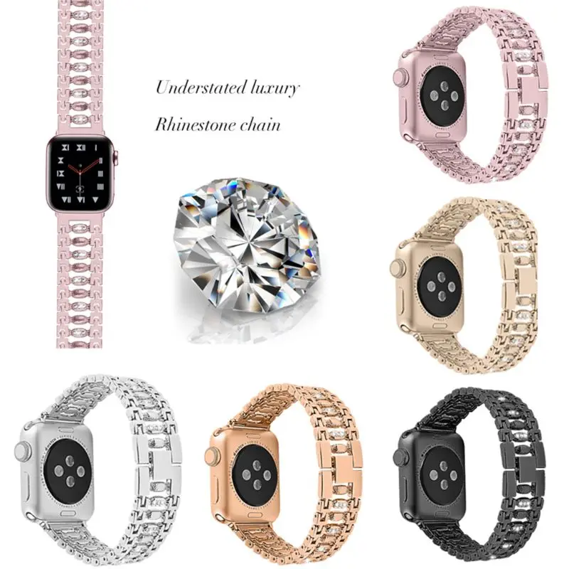 Для женщин алмаз ремешок для наручных часов Apple Watch Series 4/3/2/1 браслет из нержавеющей стали ремешок для наручных часов iWatch 38 мм 42 мм 40 мм 44 браслет