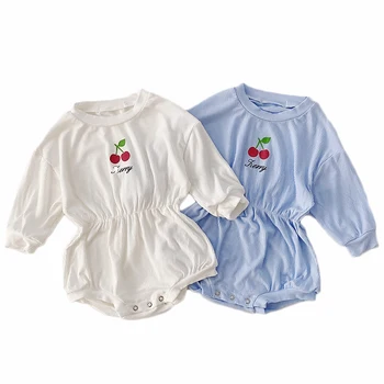 

Baby Girls Bodysuit Fashion Newborn Spring Autumn Cherry Print Princess Bodysuits Kids Clothes Cotton Ribbed Baby Girl Jumpsuits