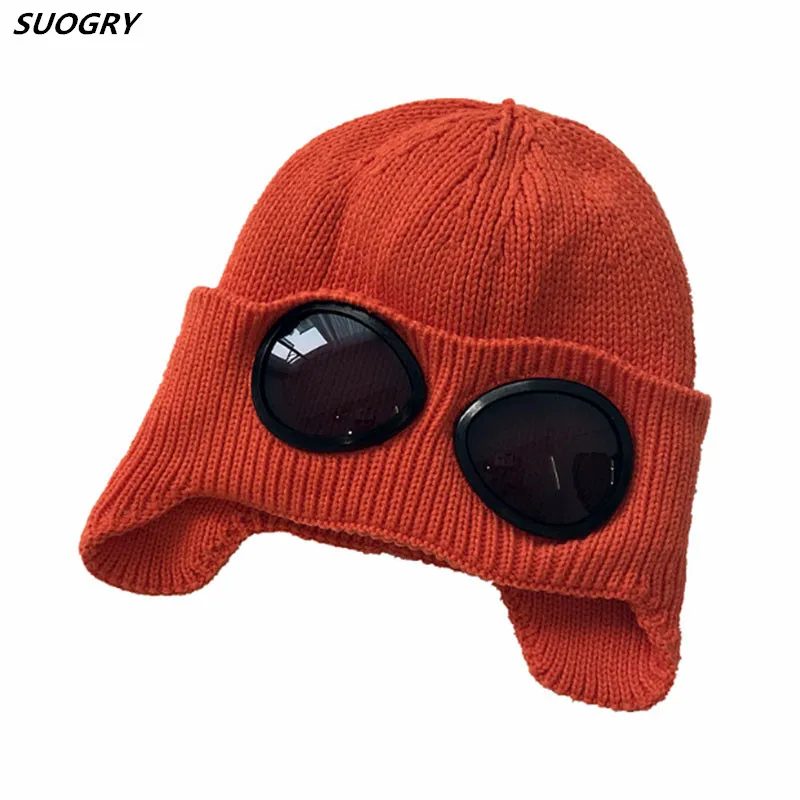 

Casual Winter Ladies Knitted Hat with Removable Glasses for Women Men Warm Ear Flaps Beanies Skullies Ski Cap Outdoor Sports Cap