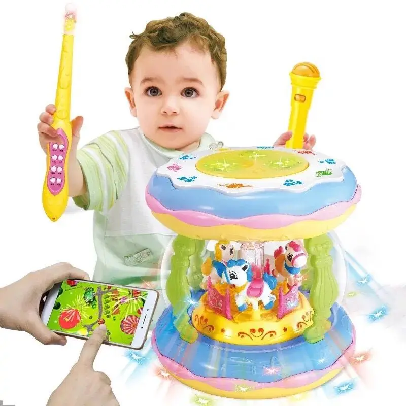 

Children Music Baton Music Drum Infant Educational Large Size Merry-go-round Hand Drum Toy with Microphone