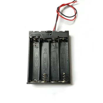 

1Pcs/lot Plastic 4 AAA Battery Case Holder Storage Plastic Box Battery Spring Clip Black Red Wire Leads with Cover Switch