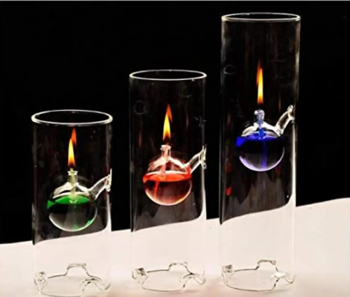 

MEMEOKON Handcraft Glass Cylindrical Oil Light Borosilicate Includes Bliss Suspended Hurricane Candle Holder Sleeve Lamp