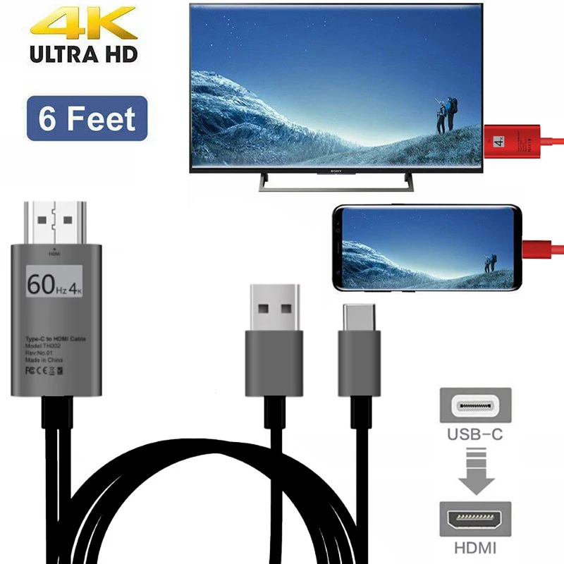 4K USB 3 1 Тип C к ТВ видео адаптер 2 м HDMI кабель для MacBook PC Samsung Galaxy S8 S9 S10 Note 8 9 10 Huawei P20 P30