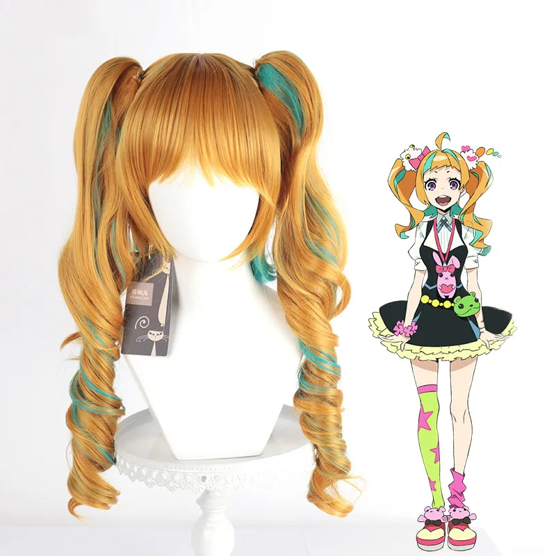 Kiznaiver Niyama Nico Cosplay длинные хвосты оранжевый зеленый градиент кудрявые