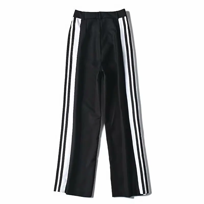 Женская одежда 2019 широкие брюки с высокой талией белые черные боковыми швами |