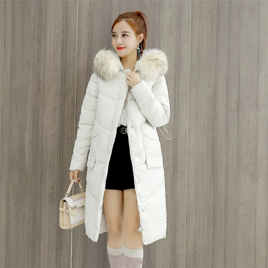 Winter Coat Women With Thick Cotton Long Fashion Women Winter Coat Faux Fur Hooded Collar Long Jackets Warm Thicken Padded Coat