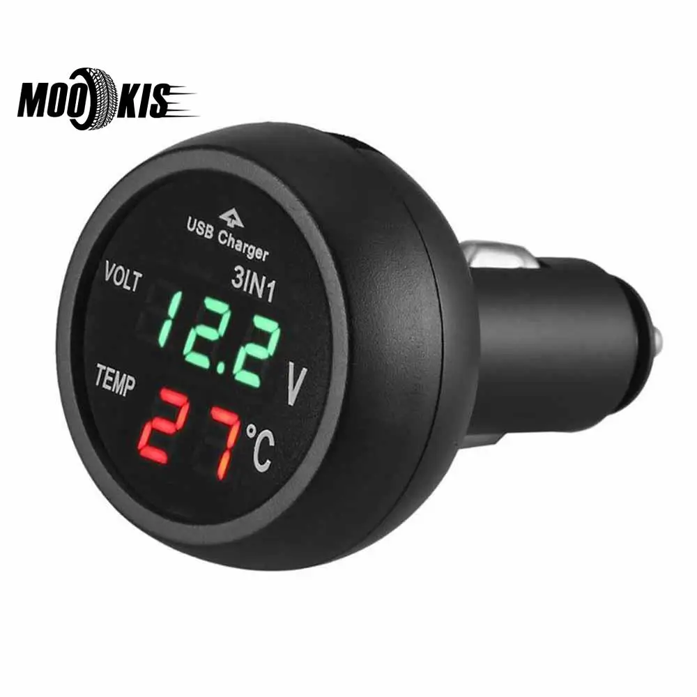 Автомобильное зарядное устройство 3 в 1, 12/24 в, с Usb-зарядкой и дисплеем - изображение