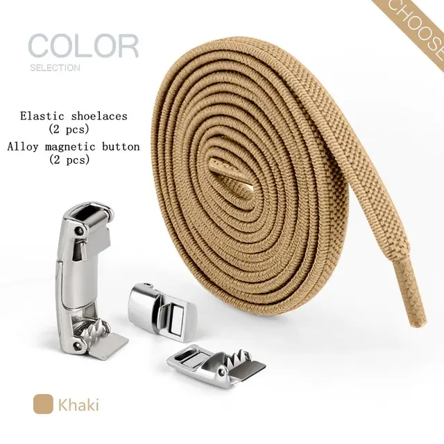 New Upgrade Magnetic Buckle Latex Rubber Band Elastic Laces Sneakers Laces Without Tying Kid and Adults Are Available Shelaces Khaki