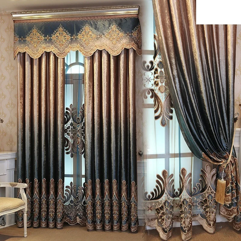 

European Style Curtains for Living Dining Room Bedroom American Nordic Chenille Jacquard Curtains Finished Product Customization