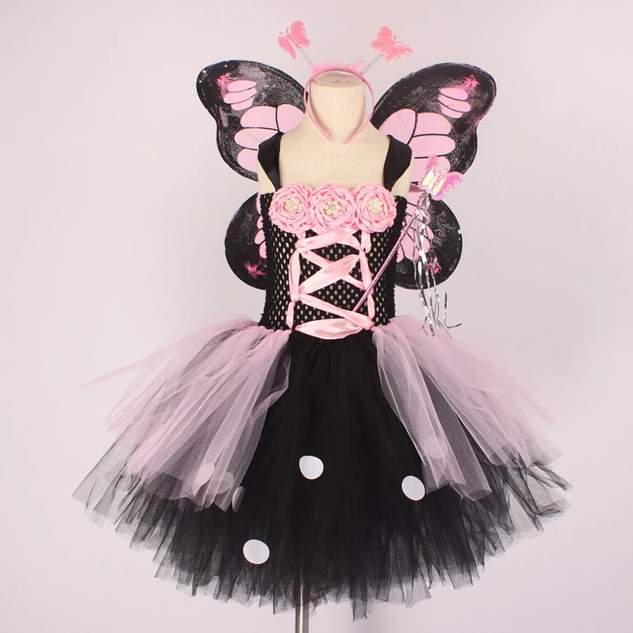 Girls Monarch Butterfly Fairy Costume Kids Flower Tutu Dress with Wings Girls Insect Animal Halloween Party Dress Up Dress (11)