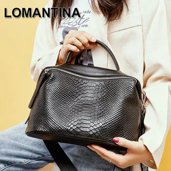 

LOMANTINA Genuine Leather Cross Body Bags Women Fashion Pillow Cow Leather Ladies Handbag For Girl Ladies Casual Crocodile Tote