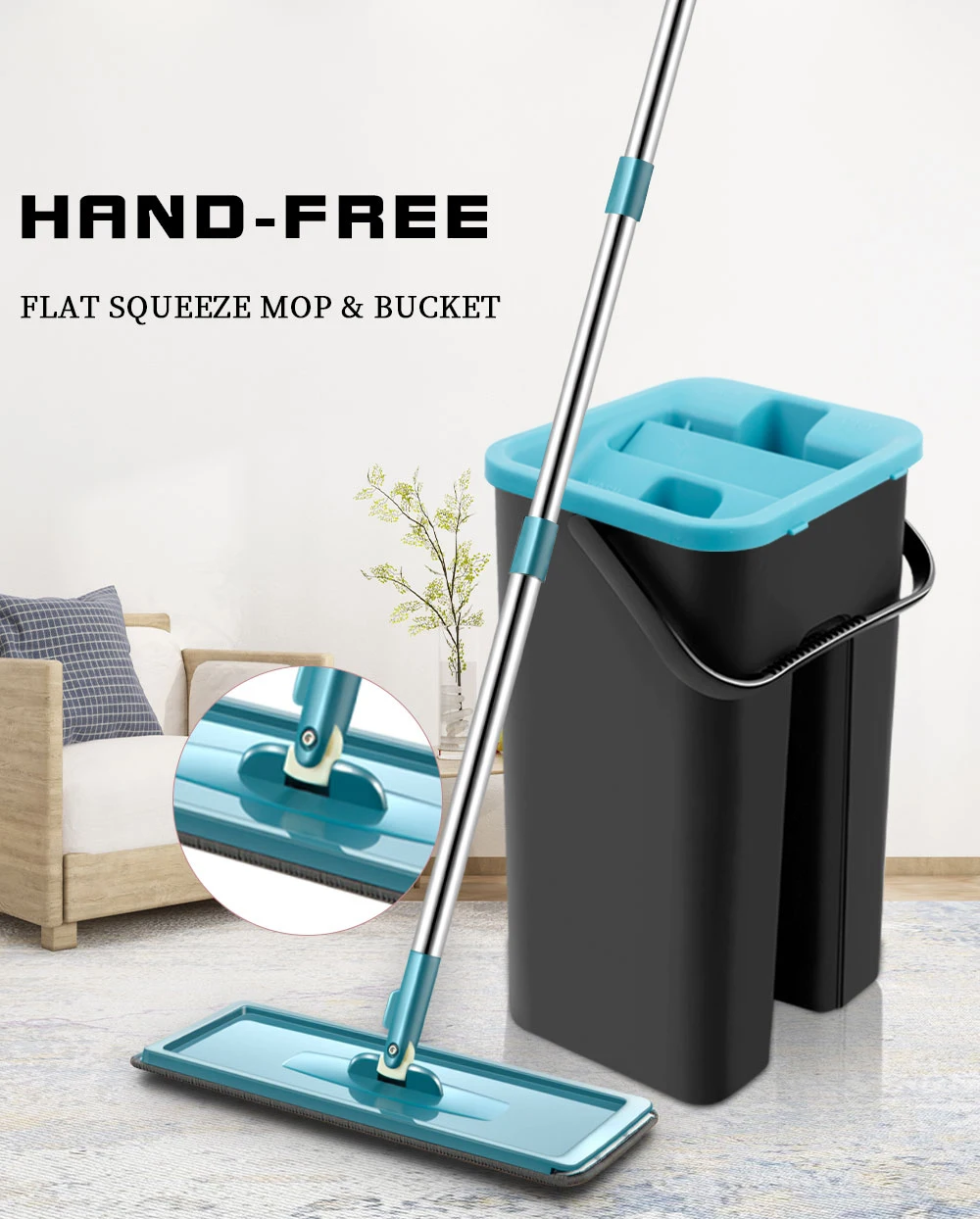 360° Rotating Spin Microfiber Magic Floor Cleaner Mop Bucket Adjustable Handle B 