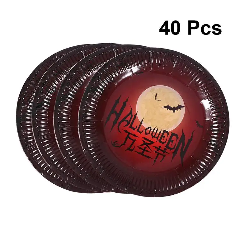 

40PCS 7 Inches Disposable Paper Plates Letter Round Full-Moon Night Dish Desert Plates For Halloween Party Tableware Dinner