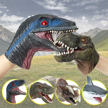 

Hand Puppets Shark Dinosaur Crocodile Non-toxic Simulation Soft Stretchy Rubber Animal Head Toy Gloves Children Kids Gift