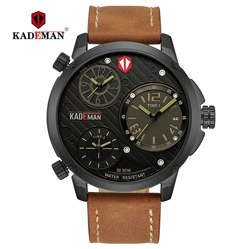 

KADEMAN New Mens Top Brand Luxury Men Military Sport Waterproof Wrist Leather Quartz Watches Erkek Saat Relogio Masculino