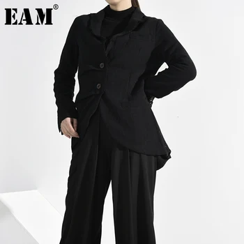 

[EAM] Loose Fit Black Pleated Split Asymmetrical Short Jacket New Lapel Long Sleeve Women Coat Fashion Tide Spring 2020 JI09301