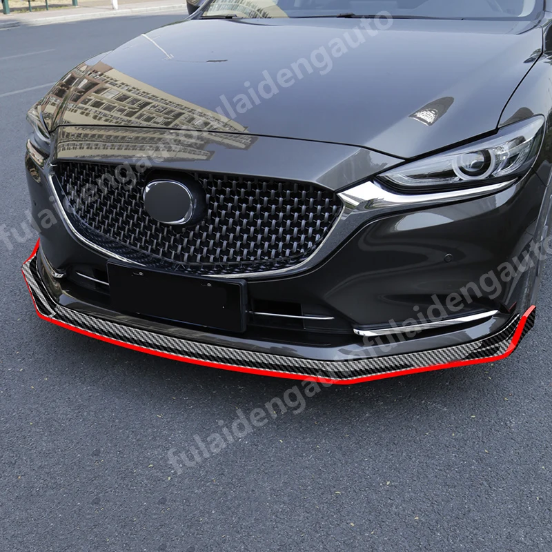 3 шт., для Mazda 6 Atenza-, передний бампер, спойлер, накладка, углеродное волокно, ABS, глянцевый, черный, автомобильные аксессуары