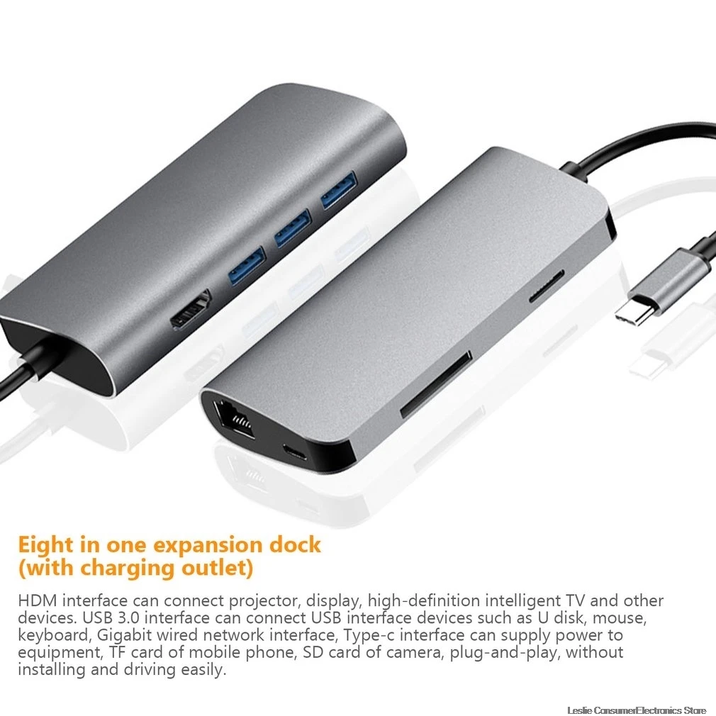 Док-станция с usb-gортом все-в-одном USB-C к HDMI кардридер RJ45 PD адаптер для MacBook samsung Galaxy S9/S8/S8 + type C HUB Hot