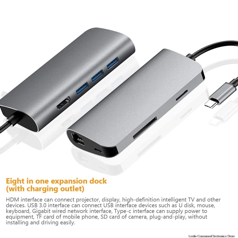 Док-станция с usb-gортом все-в-одном USB-C к HDMI кардридер RJ45 PD адаптер для MacBook samsung Galaxy S9/S8/S8+ type C HUB Hot