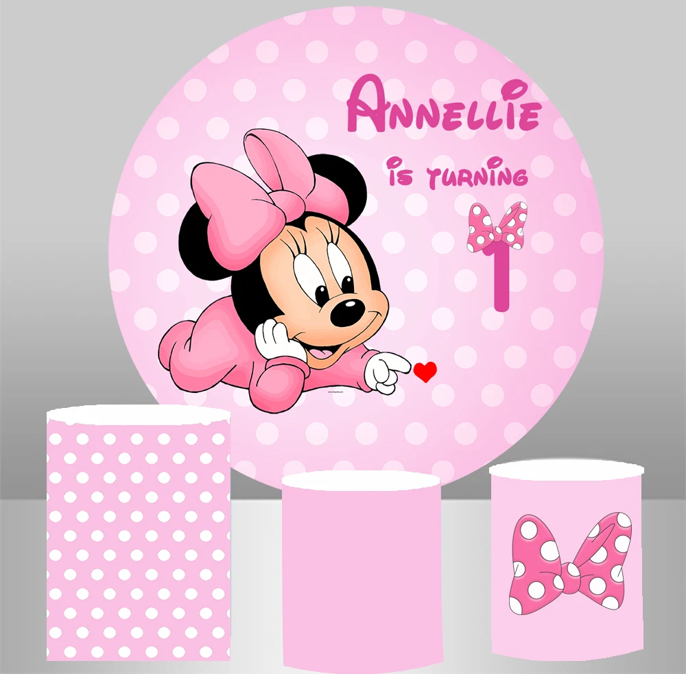 Round Circle Backdrop 7ft Minnie Mouse Pink Background Party Table Cover Banner