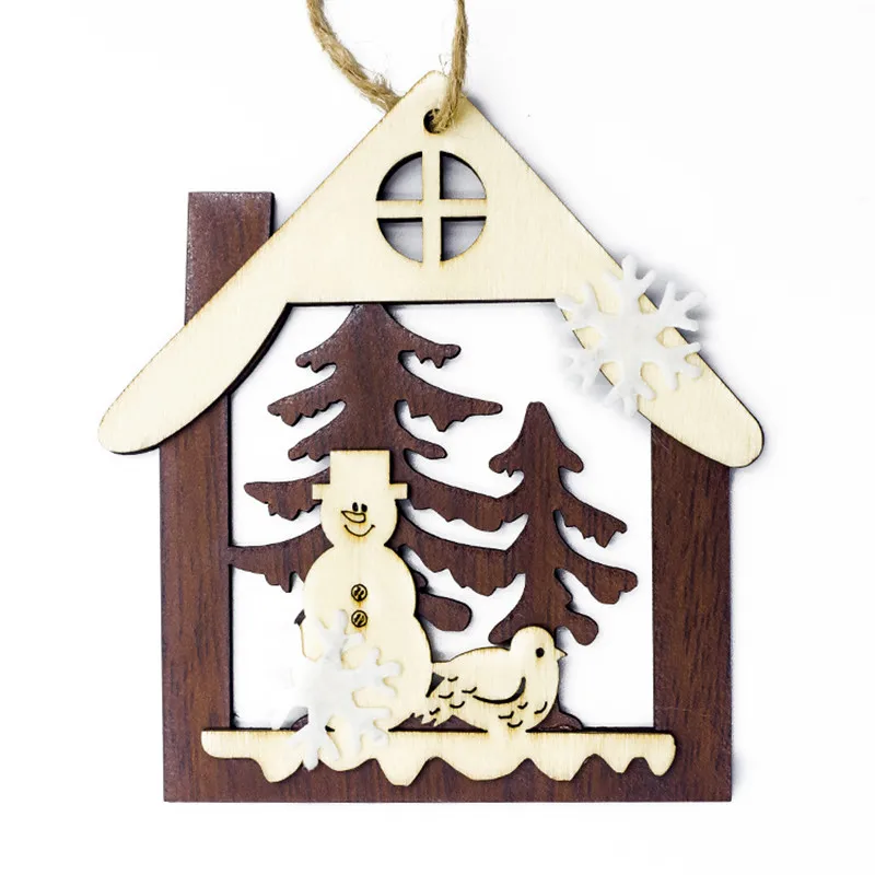 Новогоднее Рождественское украшение для дома деревянный смайлик олень веревка подвесная подвеска Рождественская елка украшения - Цвет: C