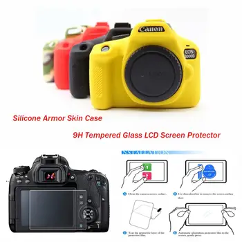 

Silicone Armor Skin camera Case Body Cover & 9H Tempered Glass Screen Protector for Canon EOS 4000D 3000D Rebel T100 Accessories