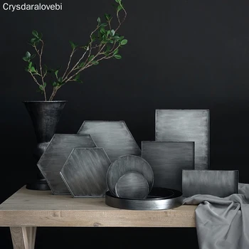 

Silver tray hexagon Jewelry storage trays Plate decoration desktop decoration dessert tray