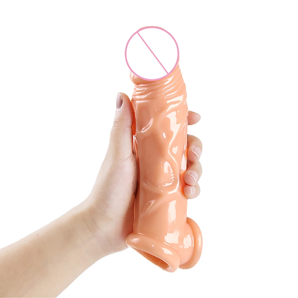 17CM Silicone Penis Enlargement Condoms Penis Extension Sleeves For Adults Intimate Goods Reusable Condom Cock Rings