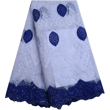 

Latest Blue Embroidery Lace African Voile Lace Fabric With Stones For Party Dress High Quality 2019 Guipure French Stones Lace