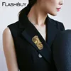 Flashbuy nouveau Design métal abstrait visage masque broches broches collier pour les femmes couleur or demi visage mode bijoux 2022 ► Photo 2/6