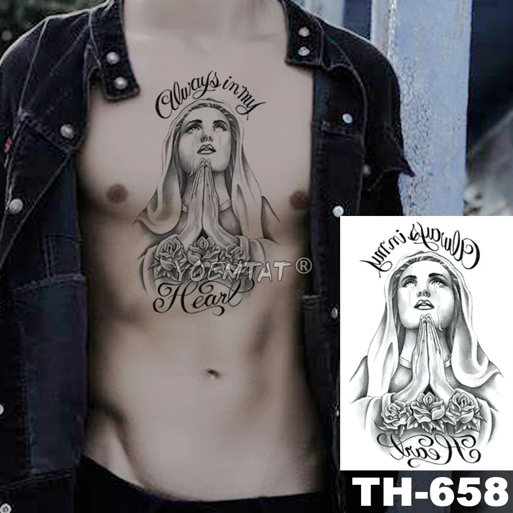 Tatouage Vierge Marie Qui Prie Faux Tatouage Temporaire Imperméable pour Homme et Femme, Pique de Prier,  Autocollant de Bras, Pistolet, Rose, Fleur, Vierge Marie, Art Corporel |  AliExpress