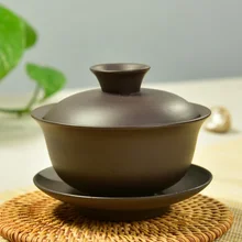 Высококачественная элегантная китайская чайная чашка Gaiwan, фиолетовая глиняная тарелка с крышкой, блюдце, чайная чашка для заваривания чая 120 мл