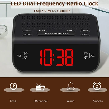 

Mini FM Radio Desktop Radio LED Display Receiver Support Time display Dual Alarm Clock Snooze/Sleep Function with EU Plug
