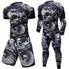 UCF BJJ Boxing Set Compression Jersey Pants 3D Wolf Print Rashguard KickBoxing Tight T-Shirts Trousers Muay Thai MMA Fightwear 3
