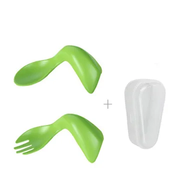 

Curved Shaped Spoon Fork Flatware 3Colors PP 4.3*10CM Baby Feeding Spoon Non-slip Grip Easy Clean Baby Accessories 1Set BNA089