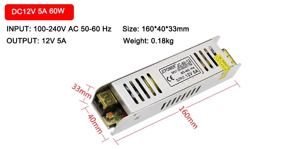 Ультра тонкий светодиодный источник питания DC12V 60 Вт 120 Вт 180 Вт 240 Вт Светодиодный драйвер AC180-240V Трансформаторы освещения для светодиодной ленты