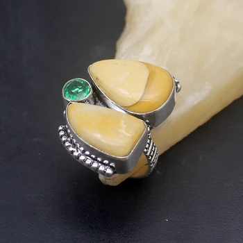 

Vintage OceanJasper GreenTopaz Ring Free Shipping 7# VC41