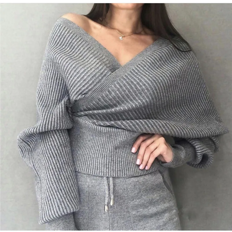 

Sweater Knit Tracksuit Women Suit Sets Two Piece Set V Neck Sweater Pantsuit Autumn Winter Warm Sportswear Sport Suit Clothing