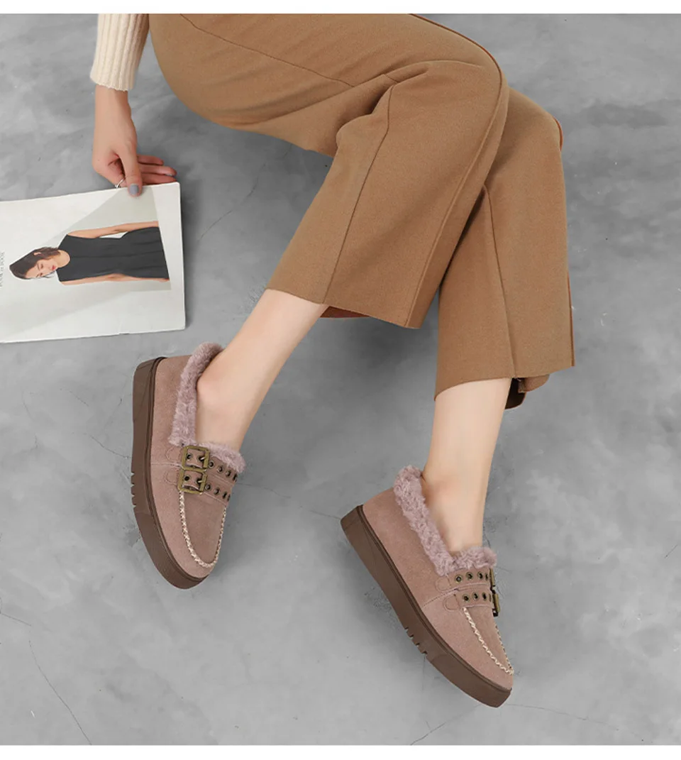 Malemonkey/Size35-40; зимняя теплая и утолщенная модная женская обувь на плоской подошве; слипоны