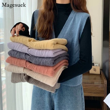 

Fashion New V-neck Sleeveless Sweater Vest Women Autumn Preppy Style Knitted Vest Sweater Twist Solid Cardigan Vest Dames 11687
