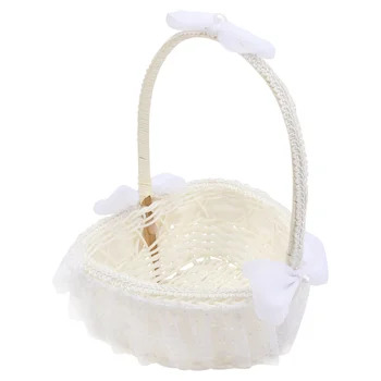 

1pc Wedding Flower Basket Lace Heart-Shaped Flower Basket Flower Girl Basket
