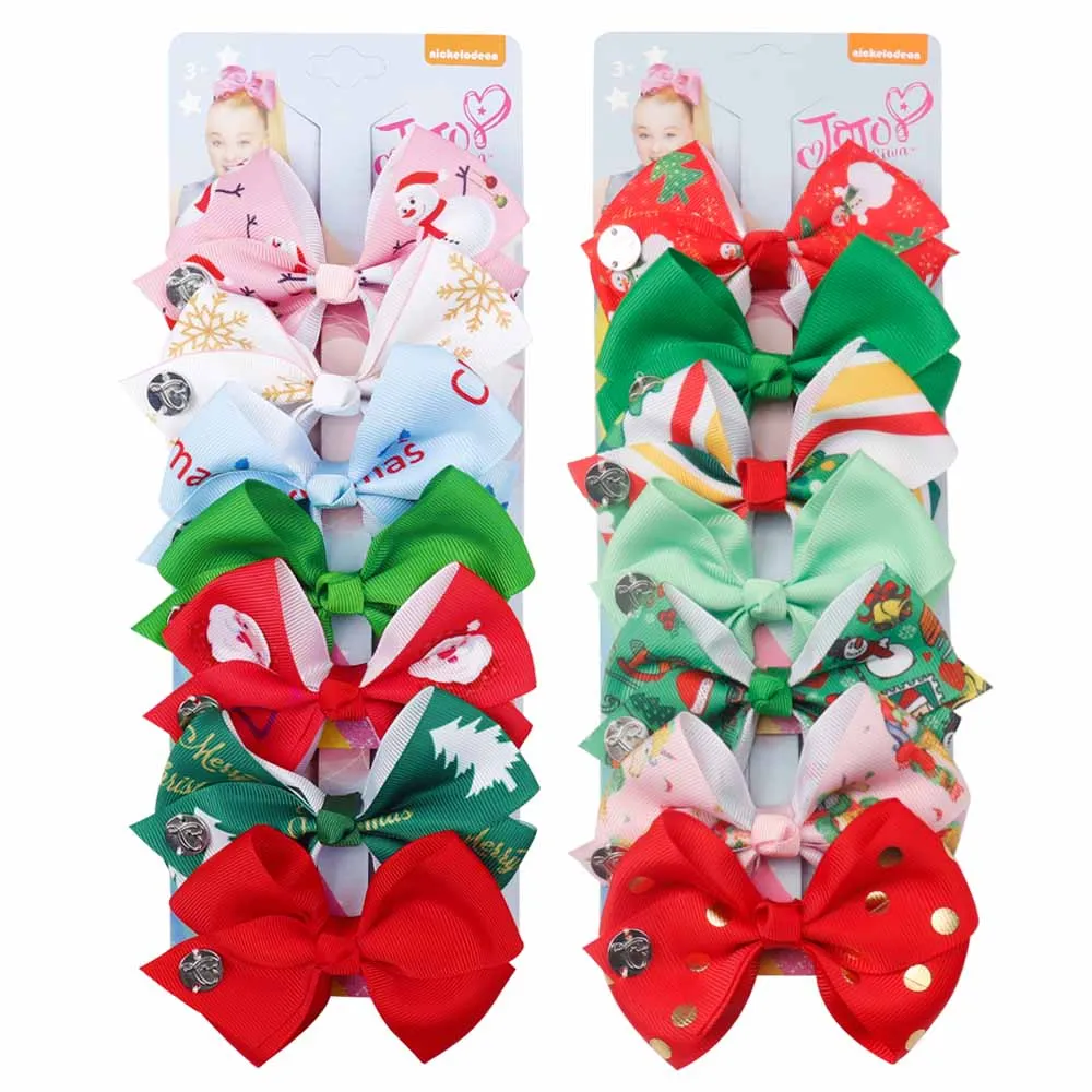 

1 Set Jojo Bows Christmas Hair Bows for Girls Handmade Santa Claus Printed Bowknot Hairgrips Party Dance Kids Hair Accessories