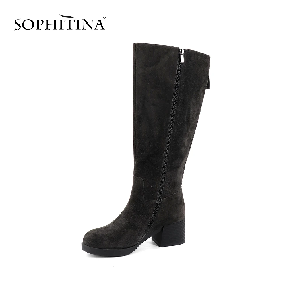 SOPHITINA/Специальные женские ботинки; удобная элегантная однотонная новая обувь на квадратном каблуке с круглым носком; модные ботинки на молнии ручной работы; SC366