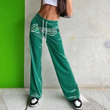 

Fashion Letter Embroidery Straight Pants Velvet Women Drawstring High Waist Trousers Casual Baggy Wild Streetwear Sweatpants Y2k