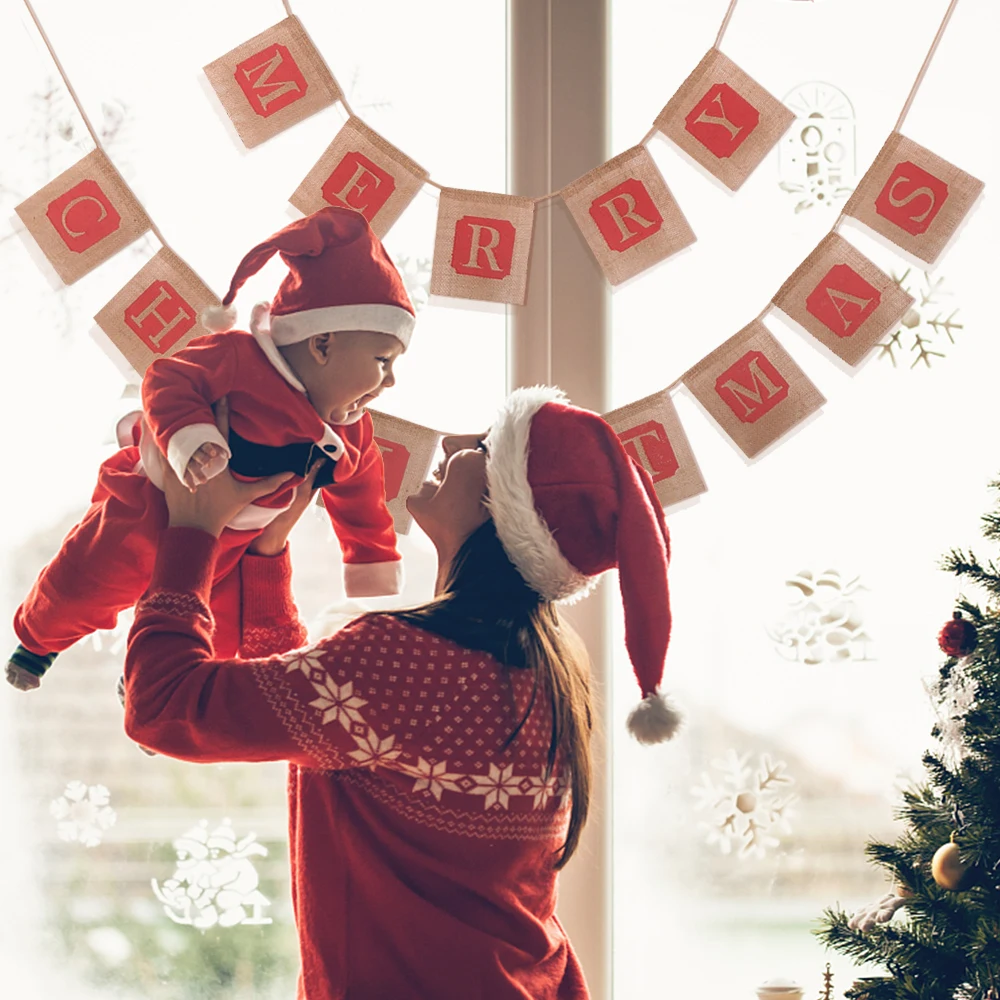 

A - Flax Merry Christmas Letter Pattern Bunting Banners Wall Hanging Flag Xmas kerst banner streamer