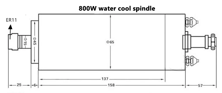 800 Вт Электрический шпиндель водяного охлаждения ER11 с 65 мм диаметром 158 мм длиной для фрезерного станка с ЧПУ Newcarve шпиндель