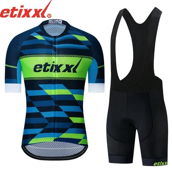 

ETIXXL Anti-UV Pro Summer Cycling Jersey Set Men MTB Bicycle Cycling Clothing Suit Breathable Racing Bike Bib Clothes Suit