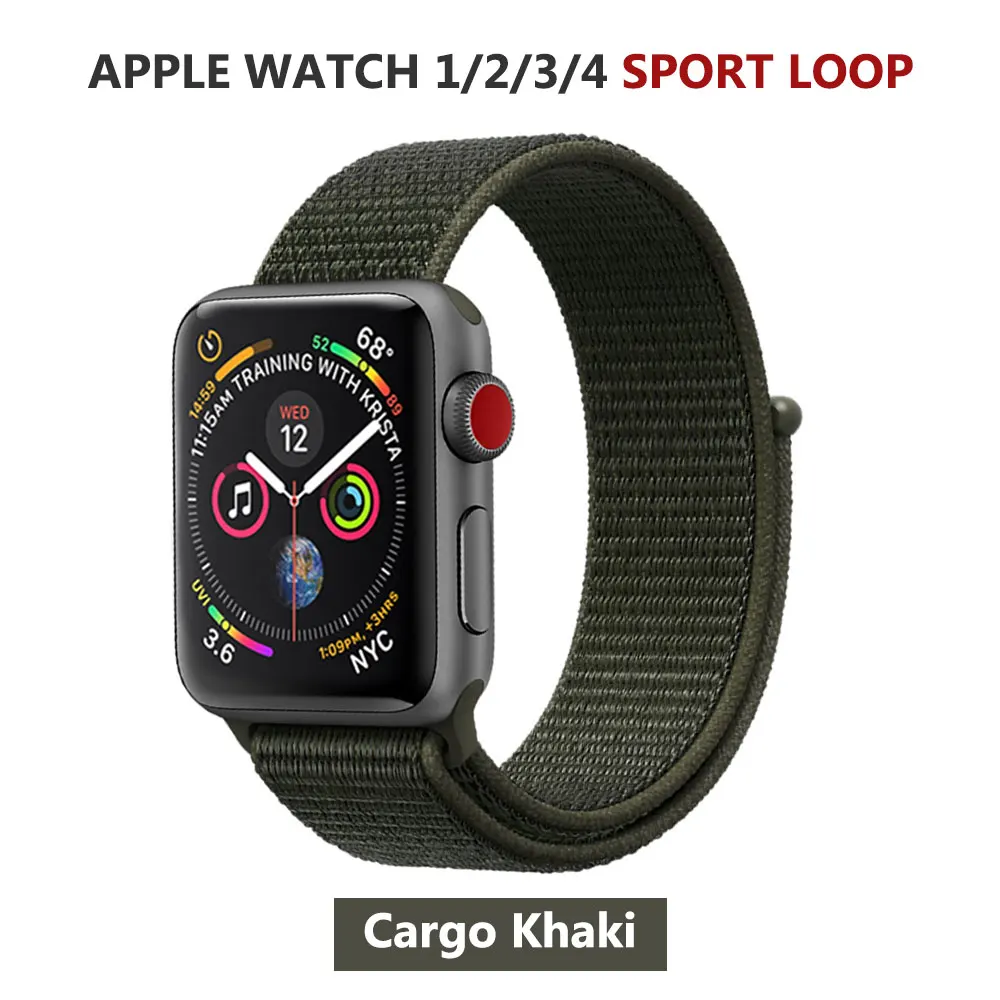 Спортивная петля нейлоновый ремешок для Apple Watch серии 5 40 мм 44 мм серия 4, браслет ремень нейлоновый тканый наручный ремешок для iWatch 38 42 - Цвет ремешка: Cargo Khaki